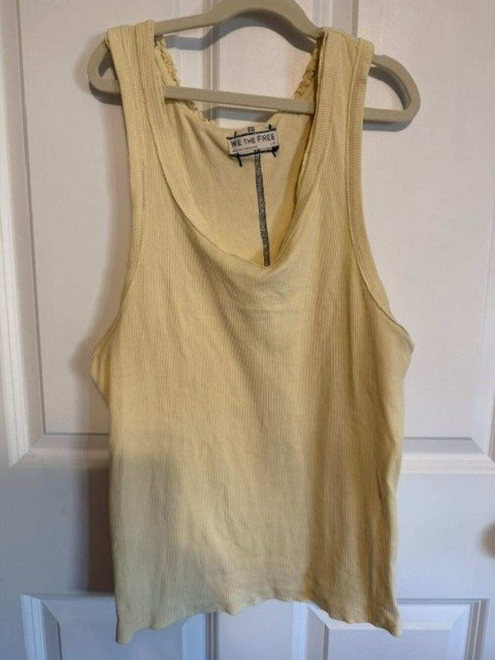 Free People Butter Yellow Ribbed Racerbank Tank Top Large